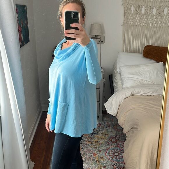 Mododoc Blue Tunic‎ Cowl Neck with Pockets Size XS - Picture 2 of 8